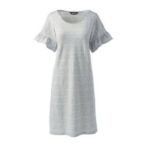 Lands End Gray Fluted Sleeves Striped TShirt Dress